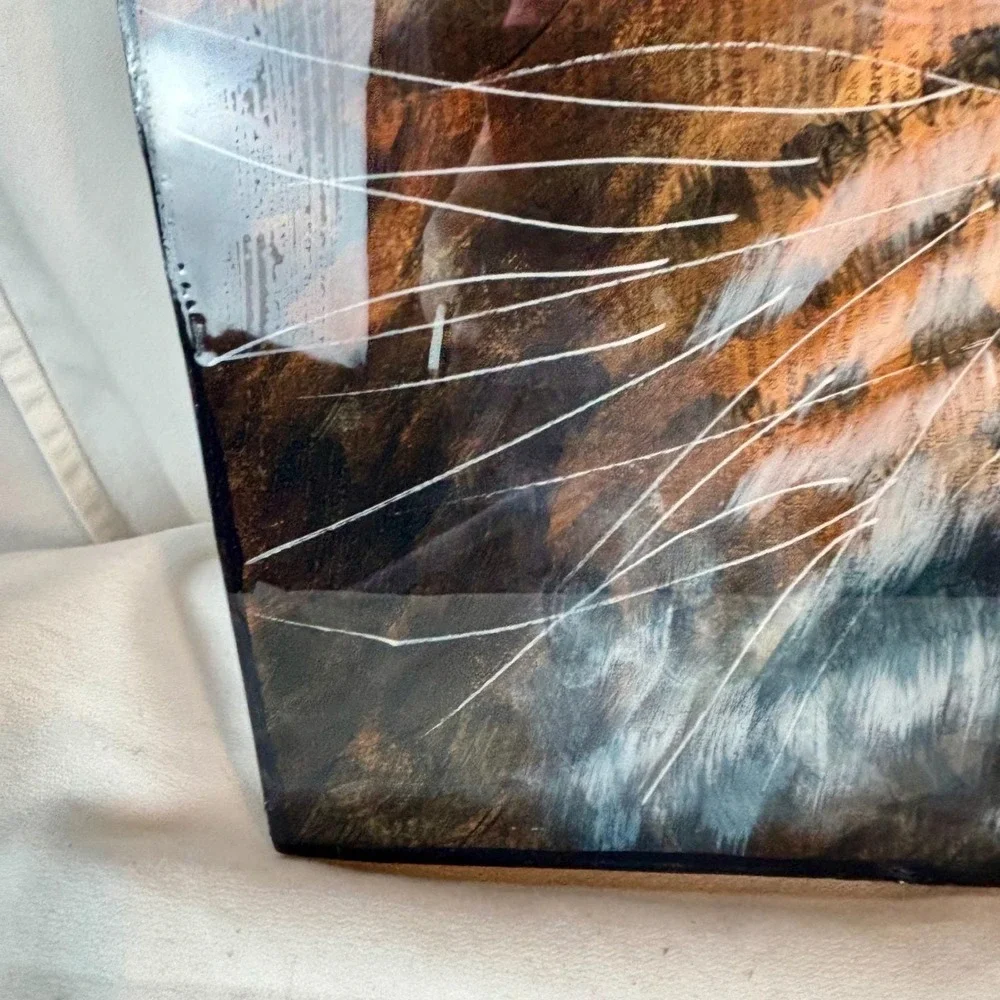 Cat Study Portrait Mixed Media Dictionary Paper Acrylic Resin Finish 12